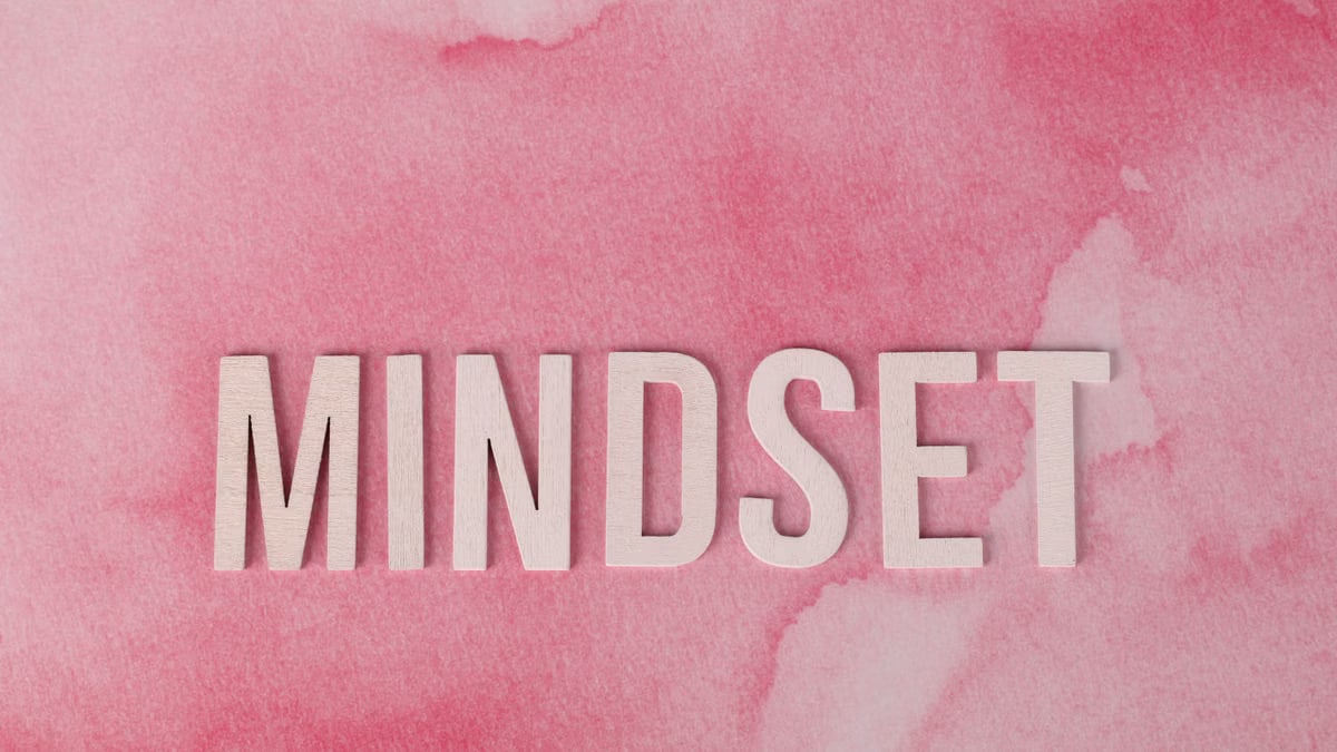 Wooden letters spelling 'MINDSET' on a textured pink background, symbolizing motivation.